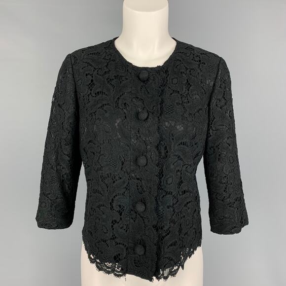 BLACK FLEECE Size M Black Cotton Blend Lace Cropped Jacket - Picture 1 of 5